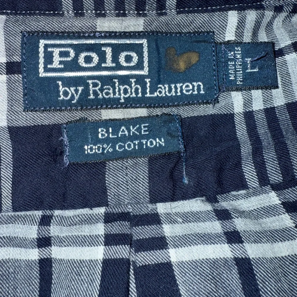 Polo Ralph Lauren Blake Shirt Large Navy Blue White Long Sleeve Plaid Button Up - Picture 8 of 10